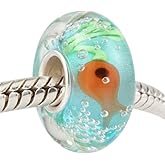 Blue Ocean Fish Flower Glass Bead 925 Sterling Silver Murano Glass Beads Lampwork Spacer Charm Christmas Beads Love fit Women Charms Bracelet (B)