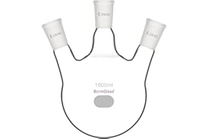 BorinGlass Three Necks Round Bottom Flask RBF, Glass 3-Neck Boiling Flask with 24/40 Standard Taper Outer Joint, 1000 ml