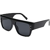 LJCZKA Trendy Square Flat Top Sunglasses Women Men Retro Thick Frame Fashion Chunky Shield Shades UV400 Protection