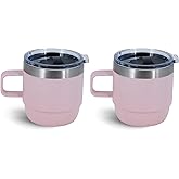 ZREGGUR 6 oz Stackable Mug, Stainless Steel cup with handle, Vacuum Insulated Espresso/Coffee Mug, shot Glass Set for 2-Piece Set for Coffee, Spirits, Wine, Tea-Pink