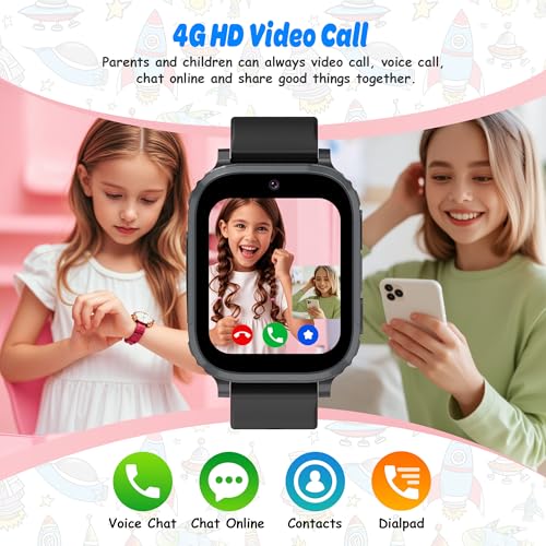 4G Children's Smartwatch, Children's Smartwatch with GPS and Calls, Telephone, Video Call, SOS, Voice Chat, Class Mode, Game, IP68, Alarm Clock, GPS Watch Children Gift Birthday Boy Girl Student