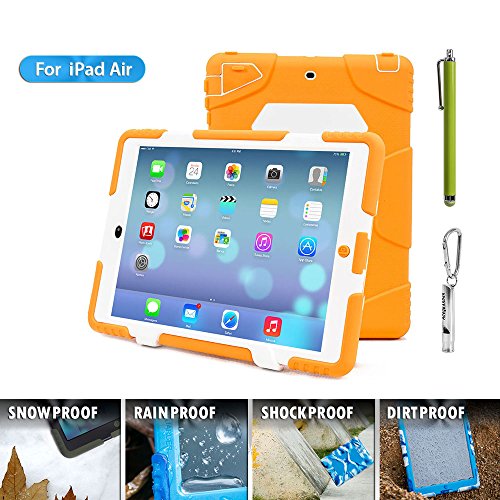 ACEGUARDER Apple Ipad Air Ipad 5 Case Waterproof Rainproof Shockproof Kids Proof Case for Ipad 5 (Gifts Outdoor Carabiner + Whistle + Handwritten Touch Pen) (Aceguarder Brand) (ORANGE/WHITE)