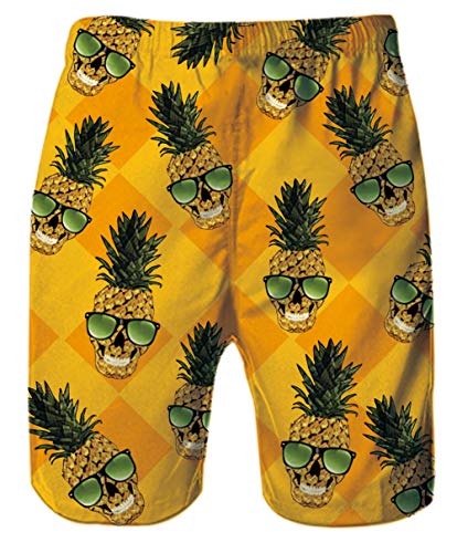Belovecol Mens Swim Trunks Pineapple Graphic Short Pants 3D Print Funny Board Shorts L