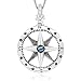 925 Sterling Silver Compass Abalone Shell Pendant Necklace 18
