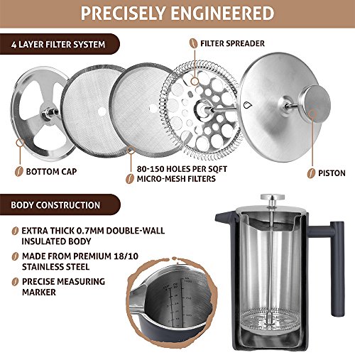 OPUX Premium Stainless Steel French Press, Double Wall Coffee Maker