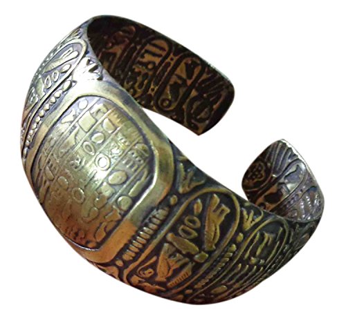 Egypt Pharaoh Handmade Brass Bracelet Cuff Ankh Key Tut Isis Horus eye Life Scarab beetle Luck Hieroglyphics Cartouche Pharaoh’s Costume Jewelry Accessory Hieroglyphic 108