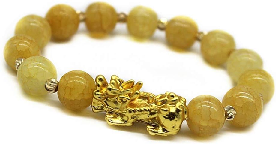MANRUO Feng Shui Bracelets Mens Womens Golden Pixiu Crystal Stone Beaded Bracelet Attract Lucky Wealthy Amulet Brecelet(Yellow)