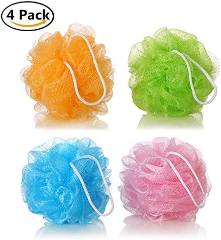 4 Pack Body Exfoliate Pouf Bath Puff Soft Shower Ball Loofah Sponge (4 Color)