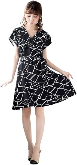 Amazon Ryuyu リューユ キャバドレス ワンピース 膝丈 幾何学柄 Aライン 袖付き ワンピース チュニック 通販