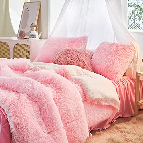 UOZZI BEDDING Pink Faux Fur Comforter Set