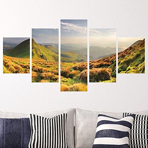 Woodland Arts 5pcs Large 3D High Definition Mountain View Beautiful Scenery Wall Stickers Decorations Home Decals Print Mural Art Poster