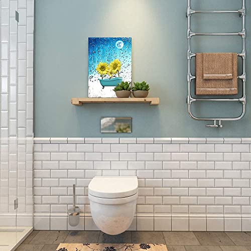 Moon Sunflower Bathroom Wall Decor-Modern Artwork Prints Wall Decor-Home Clearance Wall Art-Country Decorations For Home-Farmhouse Wall Art-Inspirational Posters-Framed Ready To Hang 12x16 Inch