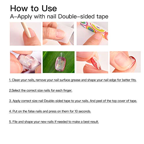 Full Cover False Nails Set Artificial Nails Resin Fake Fashion Nail Art Design Manicure Set with Glue & Nail File & nail Double-sided tape - Medium size 24 PCS
