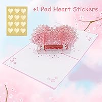 Pop UP Card-Umikk Cherry Blossom Card Thank You Card Greeting Card 3D Card Wedding, Best Gift Card For Romantic Anniversary/Birthday/Dating Card+1 Pad Heart Sticker