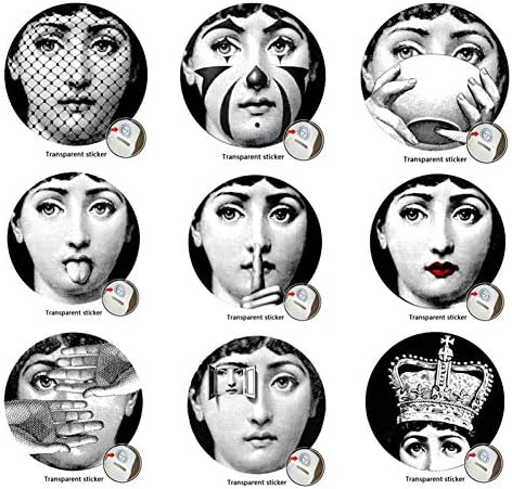 SUNNYFOR Fornasetti 9 Pieces Milan Italy Designer Fornasetti Plates Pattern Wallpaper Separated Painting Wall Stickers Diy Wall Decoration 10 Inches
