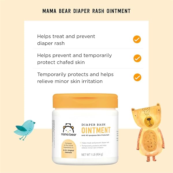 AMAZON BRAND – MAMA BEAR DIAPER RASH OINTMENT AND SKIN PROTECTANT WITH COD LIVER OIL, 16 OZ, PACK OF 1