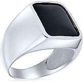Personalize Elegant Traditional Statement Classic Flat Black Onyx Gemstones Geometric Rectangle Signet Ring For Men .925 Sterling Silver Handmade In Turkey Medium Large