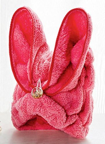 Red Coral Velvet Cute Rabbit Ears Cuper-Absorbent Dry Hair Cap Towel Dry Hair Turban