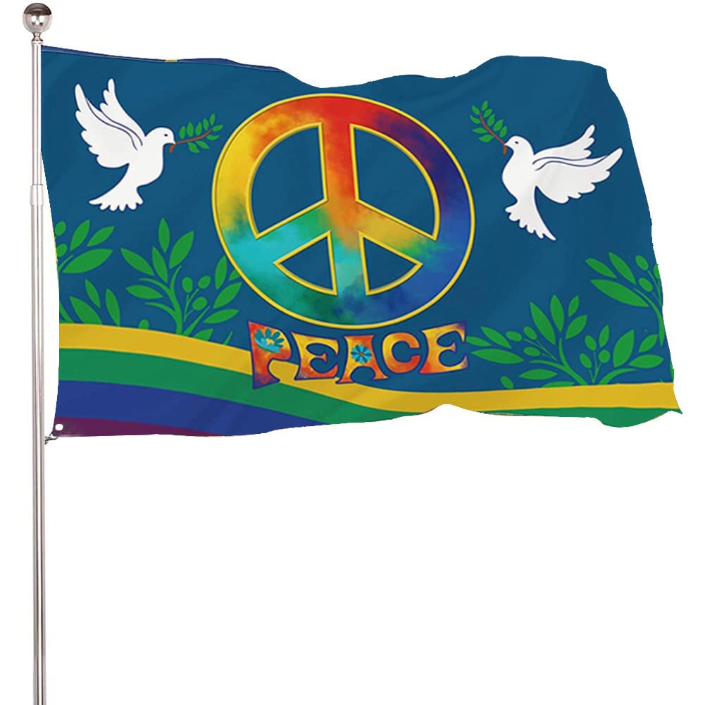 World Peace Flag, Peace Love World Flags Love Peace Bird Celebrate Welcome House Flag Banners for Festival Celebration for Party Decoration, 5 x 3 ft