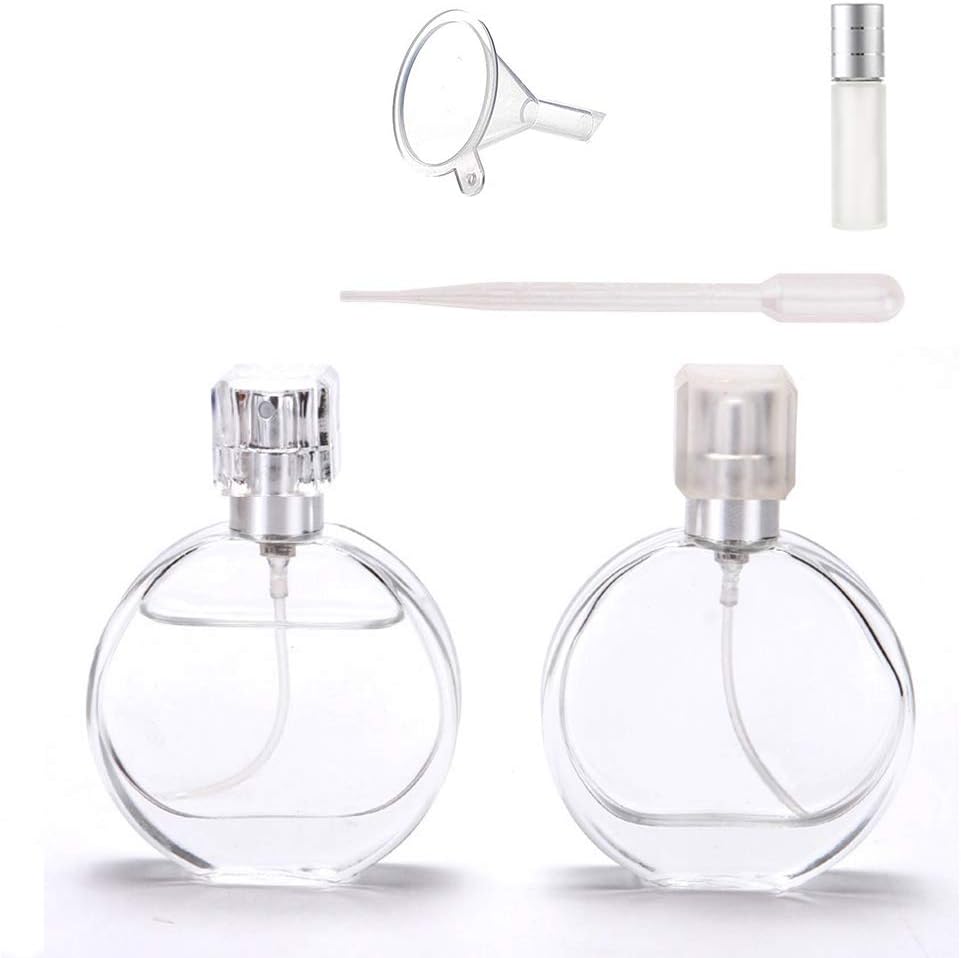 Homeyes 25 Milliliter Flint Glass Refillable Perfume Bottles Round Portable Cologne Atomizer Empty Bottle With Spray Applicator For Travel Set of 2