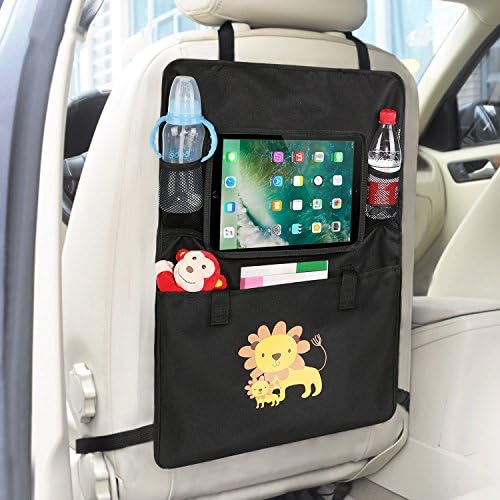 Luxury Car Back Seat Organizer with Tablet Holder - Touch Screen Pocket for Android &amp; iOS Tablets up to 9.1" x 7.1" - Multipurpose Use as Auto Seat Back Protector, Kick Mat, Car Organizer by Intipal