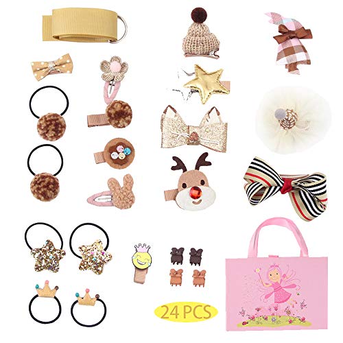 Eyelashes DanceBaby Girls Hair Clips Accessories Cute Bows Kits Elastic Hair Ties Hairpins Set with Gift Box For Baby Girls Teens Toddlers,24-72 pcs, Gold, Small