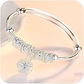 My Pet Elephant Cuteshop Fashion Jewelry Women's 925 Sterling Silver Beads Bangle Transfer Lucky Beads Bracelet Cuff Open Design Silver Bells Palace Bell Bracelet
