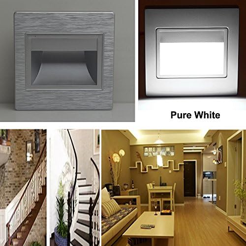 Silver 85V-265V 1.5W 1/9X LED Wall Plinth Recessed Stairs Lighting Lamps Hall Porch Pathway Footlight Light (9, Pure White)