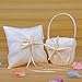 Remedios Satin and Organza Ivory Wedding Ring Pillow and Flower Girl Basket Set with Starfish
