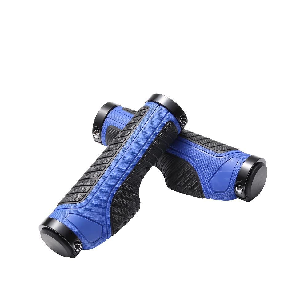Mountain Bike Handlebar Grips, Ergonomic Design Dual Lock-on Non-Slip Rubber MTB Handlebar Grips for Outdoor Cycling (Blue)