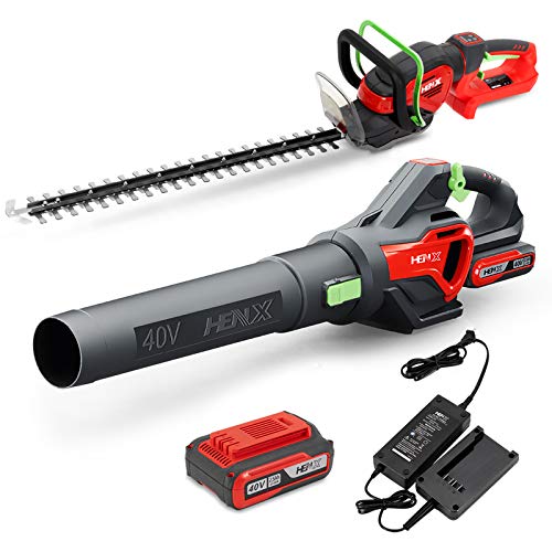HENX 40V MAX Cordless Hedge Trimmer + Leaf Blower Combo Kit, 2.5AH