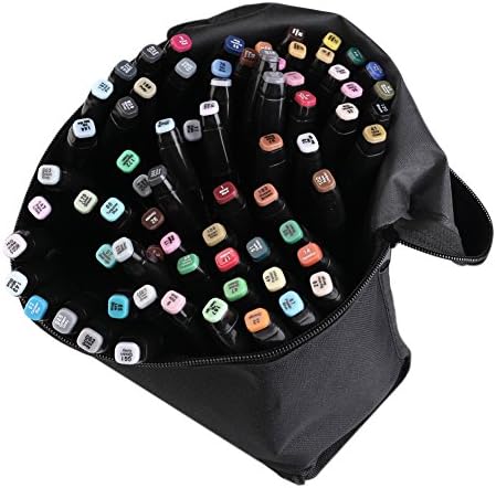 80 Colors Dual Tips Art Sketch Twin Marker Pens Highlighters + Black Pencil Bag/Excellent color matching dedicated to animation design,Artist's essential goods (black)（Los Angeles - distribution）