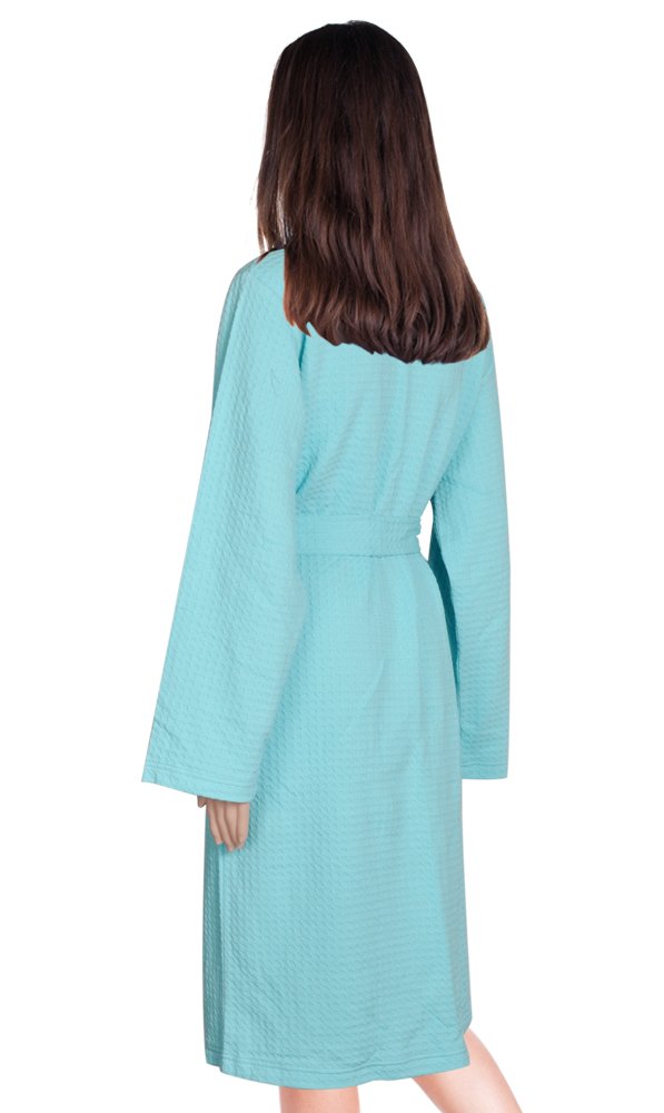 Cece Womens Robe Waffle Spa Bathrobe Lightweight Knee Length Hotel Sleepwear Aqua