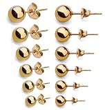 Jstyle Stainless Steel Mens Womens Ball Stud Earrings for Women Round 2-7mm 6 Pairs