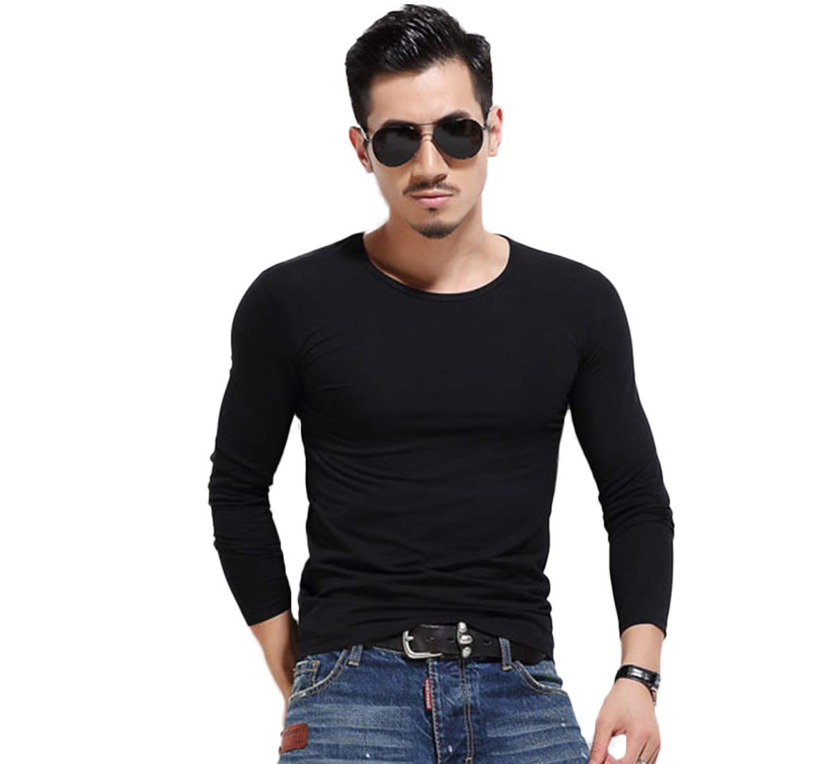 長袖 Tシャツ メンズ ロング シャツ カットソー（2PC black/white XL）