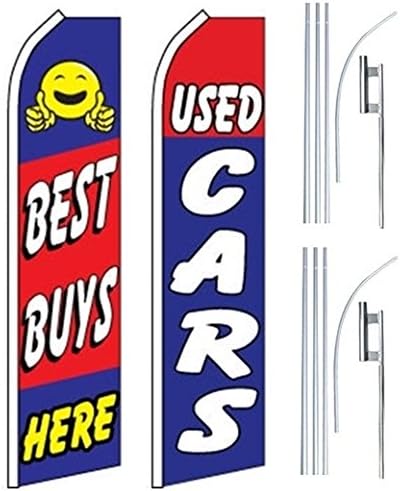 Car Auto Dealer Swooper Flutter Feather Flags &amp; Poles 2 Pack-Best Buys-Used Cars