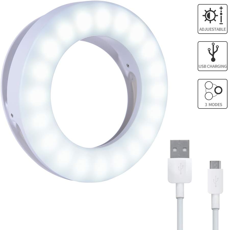 LONGKO Upgrade Hollow Out Selfie Ring Light - 40 LEDs Supplementary Lighting Night Selfie Enhancing 3 Lighting Modes Stepless Adjustment Brightness