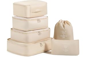 Fxkoolr 6 Set Packing Cubes, Luggage Packing Organizers Packing Cubes Set for Travel, Beige