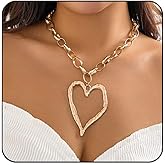 Chunky Gold Necklace Big Heart Statement Necklace for Women Y2K Thick Chain Large Heart Pendant Necklace Pearl Choker Love Heart Charm Necklace Chunky Jewelry