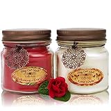 Romance Pack Valentines Jar Candles Scented Set of 2 - Soy Wax Blend- Fragrant, Romantic Rose & Lava Lovin' -Tropical Citrus- Best Romantic Gift Idea for Special Occasion - Made in USA