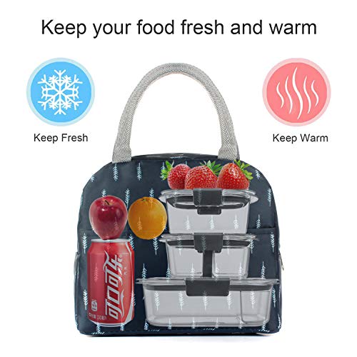 Lunch Bag,Reusable Insulated Lunch Bag Cooler Tote Box with Front Pocket Zipper Closure for Woman Man Work Picnic or Travel Blue White Feather (Style 2)