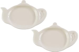 HOME-X White Porcelain Tea Bag Holder, Teapot Coaster for Tea Bag, Cute Spoon Rest, Set of 2, each 5" L x 3" W x ½ " H, White