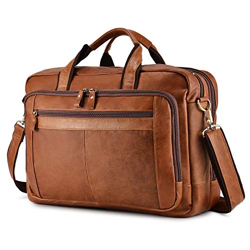 BAIGIO Men's Leather 17" Laptop Business Briefcase Shoulder Tote Bag Portfolio Satchel Lawyers Briefcases for Men (Tan-2) - Thumbnail 7