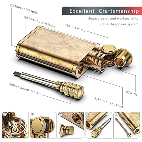 VVAY Vintage Brass Petrol Lighter, Retro Petroleum Lighter with Match (Sold without Petrol)
