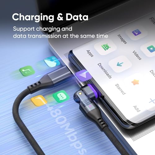 KASTWAVE 240W Magnetic Charging Cable, 180°Rotating USBC to USB C Magnetic Data Cable, Micro USB Magnetic Phone Fast Charger Cable Data Transfer for Laptop/Tablet/Smart phone (6ft)