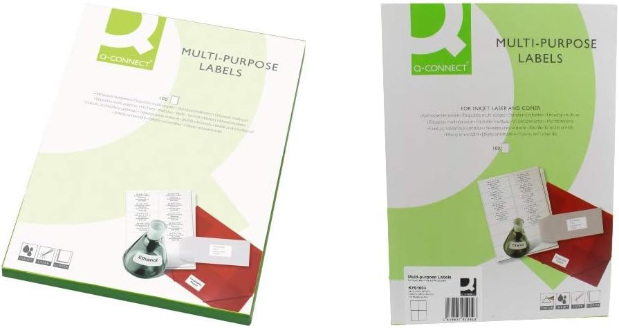 Q-Connect KF02246 Multifunction labels, 199.6 x 143.5 mm, 2 x A4 Sheet, white, pack of 100 &4 Label/A4 Sheet KF01004, 105 x 148 mm - White, Pack of 100