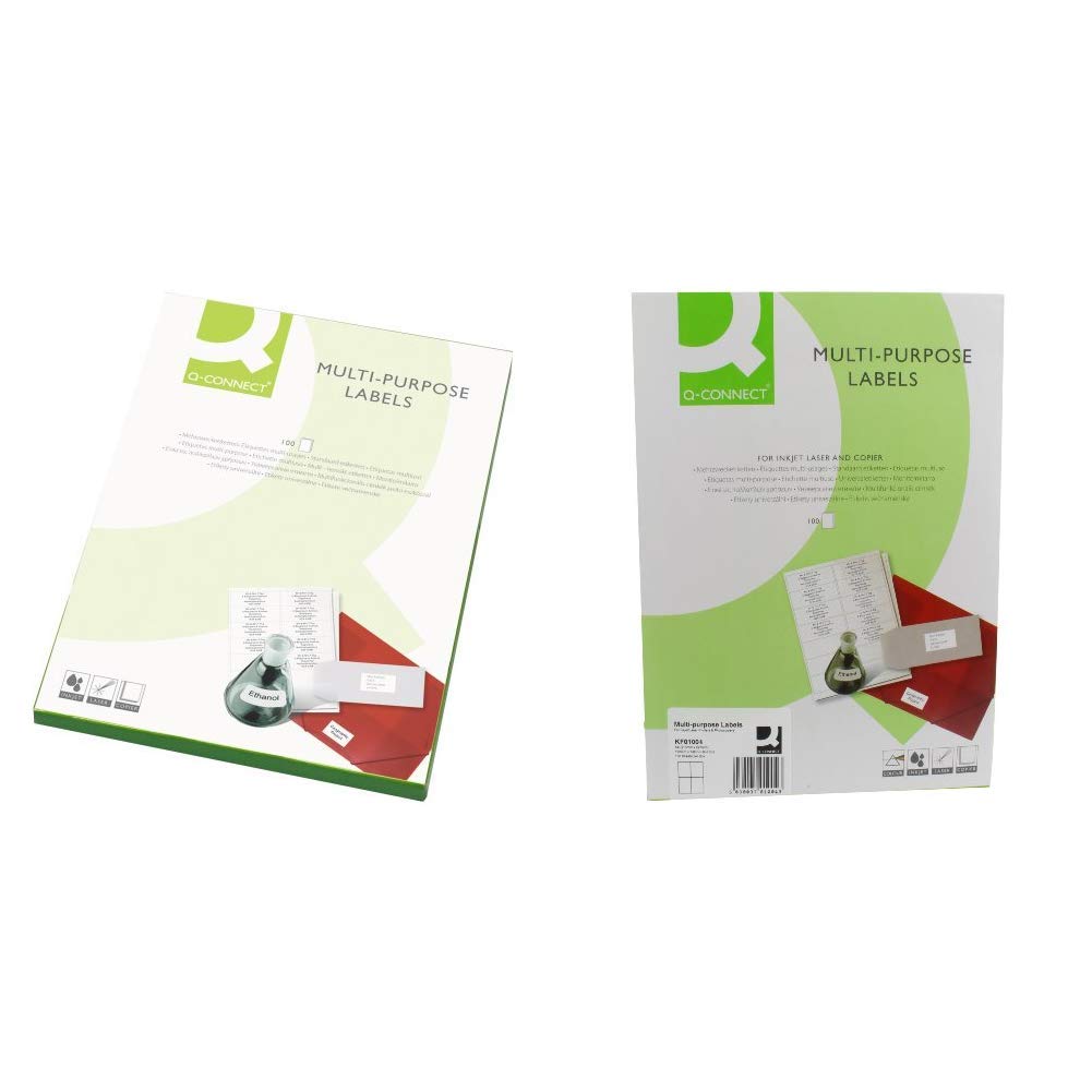Q-Connect KF02246 Multifunction labels, 199.6 x 143.5 mm, 2 x A4 Sheet, white, pack of 100 &4 Label/A4 Sheet KF01004, 105 x 148 mm - White, Pack of 100