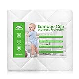 Adoric Baby Waterproof Crib Mattress Pad Cover, Premium Hypoallergenic Breathable Bamboo Fiber, Ultra Comfortable Toddler Bed Fitted Mattress Protector - White