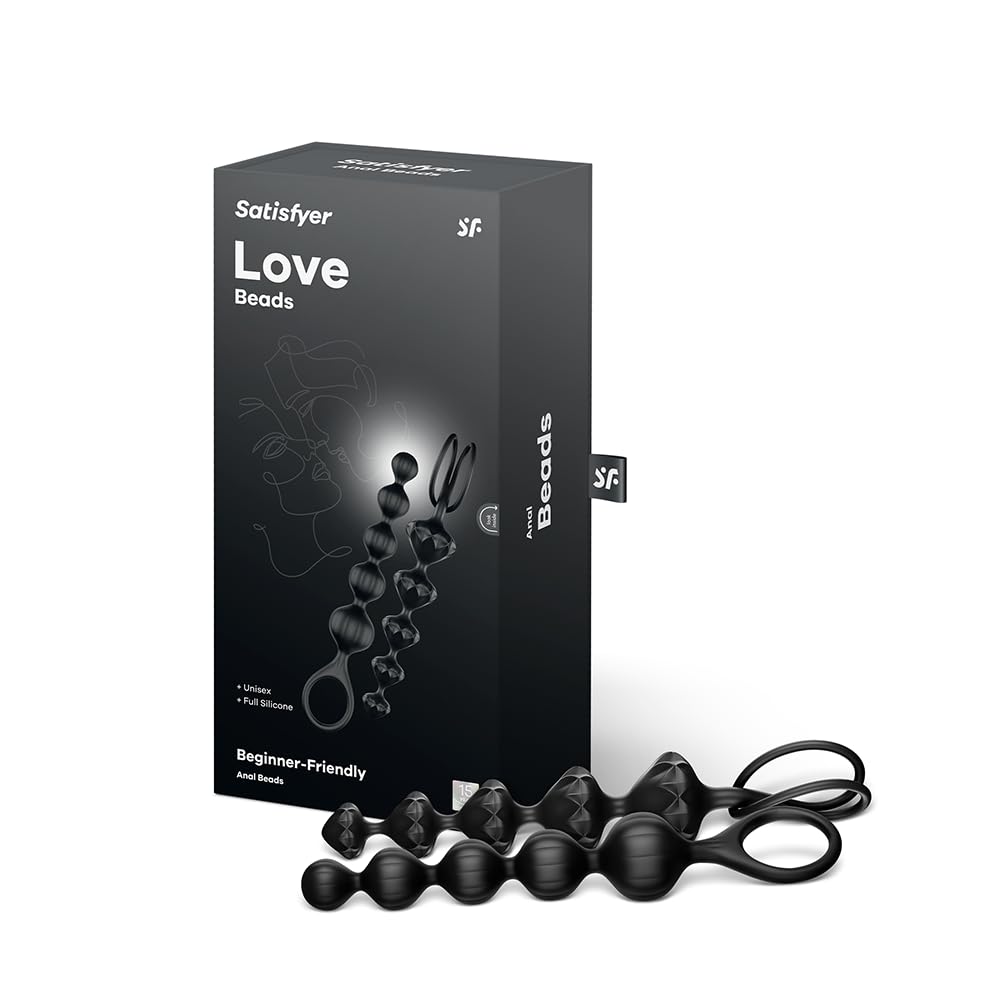 Satisfyer Love Beads Anal Chain | Plug for Men and Women | Anal Toy Grip Handle | Sex Toy with Prostate Stimulation | Butt-Plug with Ascending Shape | Skin-Friendly Set | 2-Piece