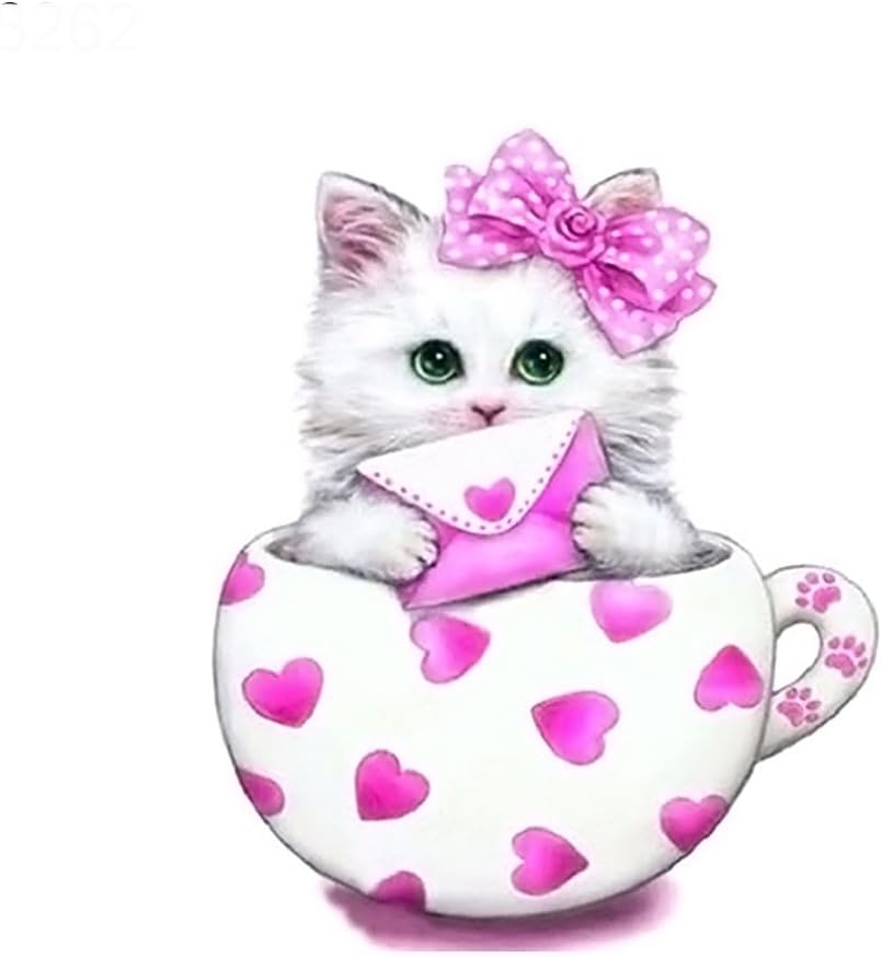Taiguang 5D DIY Partial Diamond Painting Cute Cat in Cup Embroidery for Wall Decoration 12X12 inches (Pink Purple)